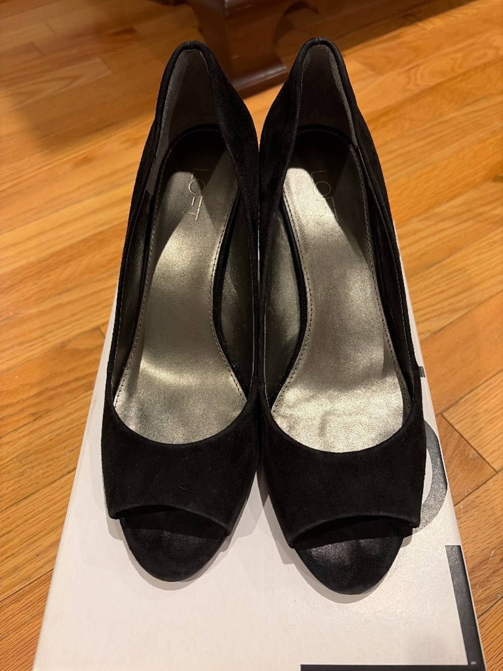 Loft Black Suede peep toe heels